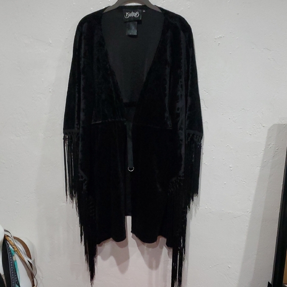 Killstar Mythic Mind Velvet Fringe Kimono In Black Festival Ready Unicorns Sz XL - Picture 4 of 15
